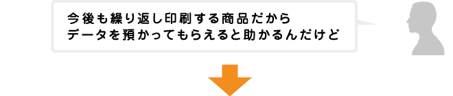 今後も繰り返し印刷する商品だからデータを預かってもらえると助かるんだけど