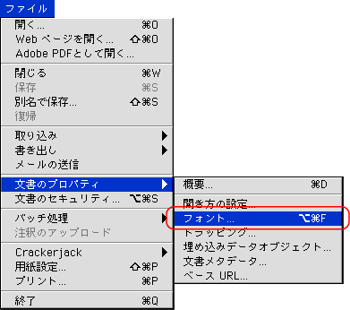 ファイル＞文書のプロパティ＞フォント