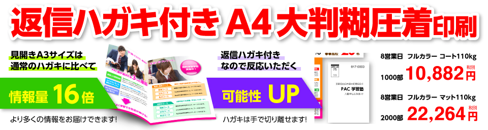 返信ハガキ付きA4大判糊圧着